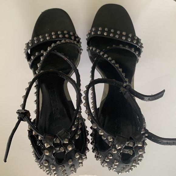 Burberry Woman's Black Open Toe Gunmetal Studded Stiletto Pumps - Picture 13 of 16